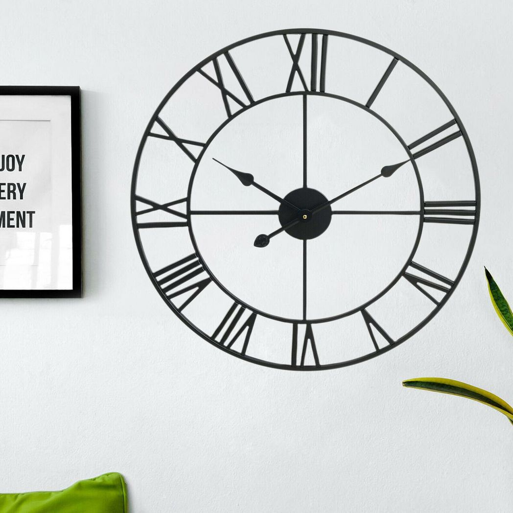 40CM Roman Metal Wall Clock – Vintage Skeleton Design, Black