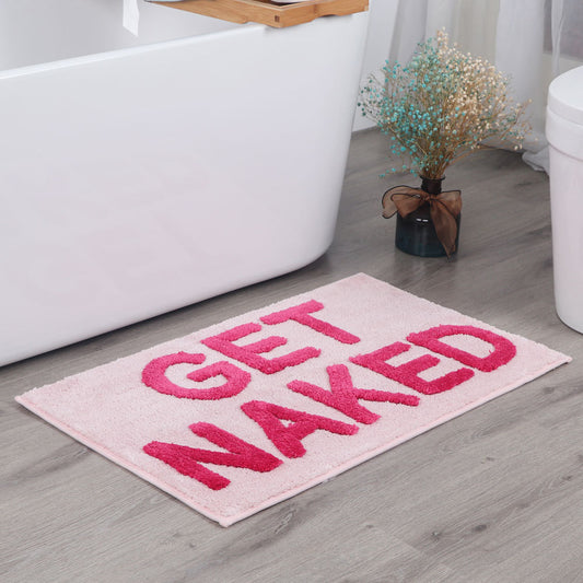Get Naked Bath Mat Black White, Pink and Grey Bathroom Mats 40 x 60 cm,50×80cm Non Slip Bath Mats for Bathroom, Colourful Letters Soft Microfiber Bathroom mat, Machine Washable Rug