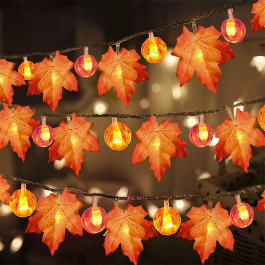 Maple Pumpkin LED String Lights – Battery Powered Fairy Lights for Garden, Halloween, Party & Room Décor (3m/6m)