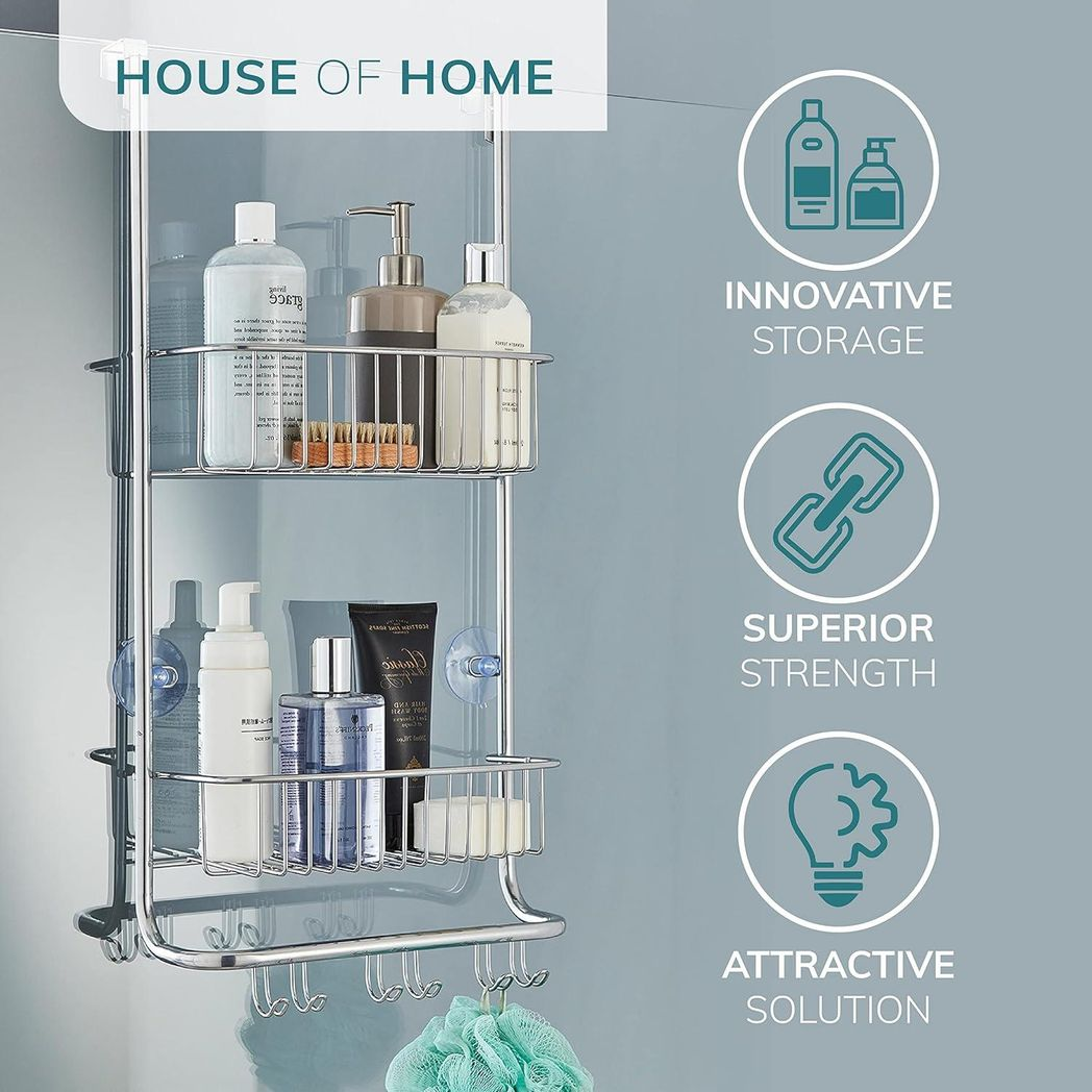 Over Door 2-Tier Shower Caddy with Hooks – Rust-Proof Nano Coating Bathroom Organizer