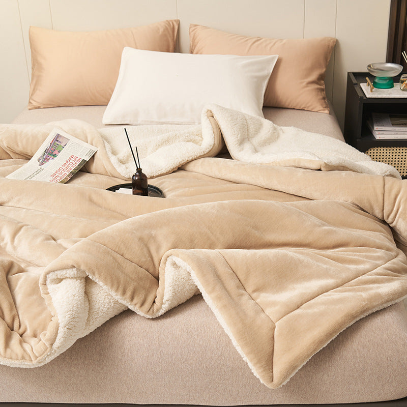 Double-Layer Thick Lamb Fleece Blanket – Ultra-Soft Warm Solid Color Throw for Bed & Sofa