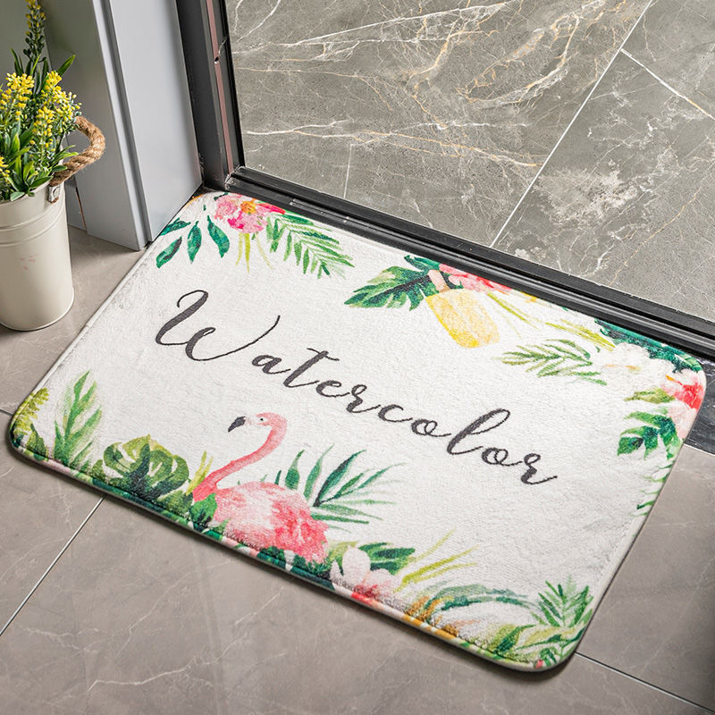 Cartoon Plants & Flowers Flannel Door Mat – Soft, Non-Slip & Absorbent Mat for Bedroom & Bathroom
