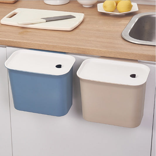 Multifunctional Hanging Plastic Trash Can / Sorting Bin – Wall or Door Mounted, Colors: White · Beige · Sky Blue
