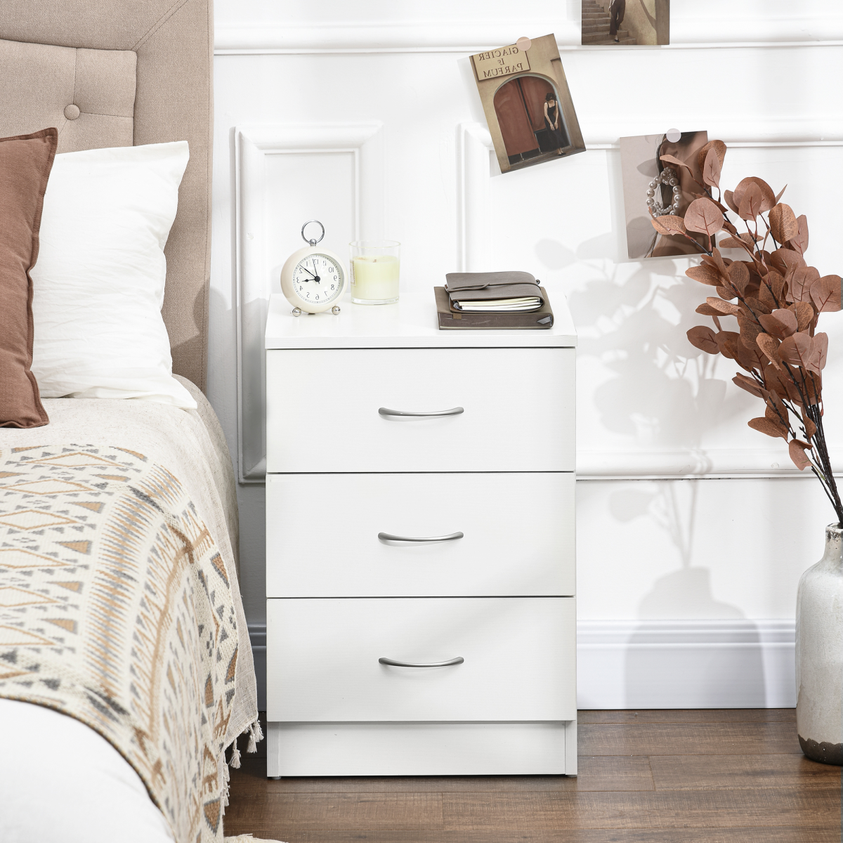 Elegant Modern Wooden Nightstand Bedside Cabinet with Drawers for Organized Bedroom