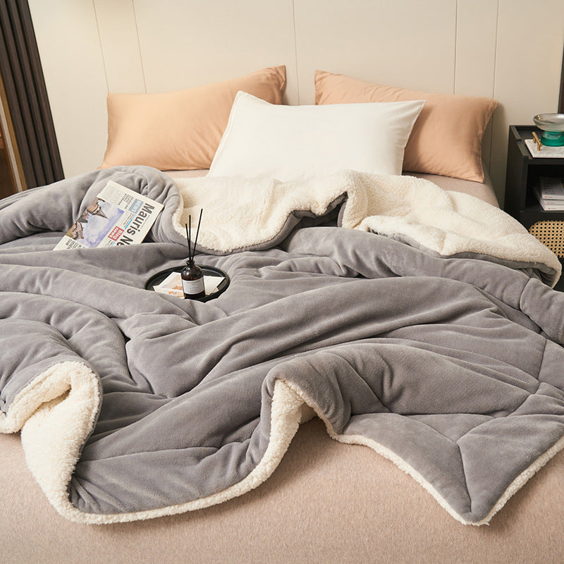 Double-Layer Thick Lamb Fleece Blanket – Ultra-Soft Warm Solid Color Throw for Bed & Sofa