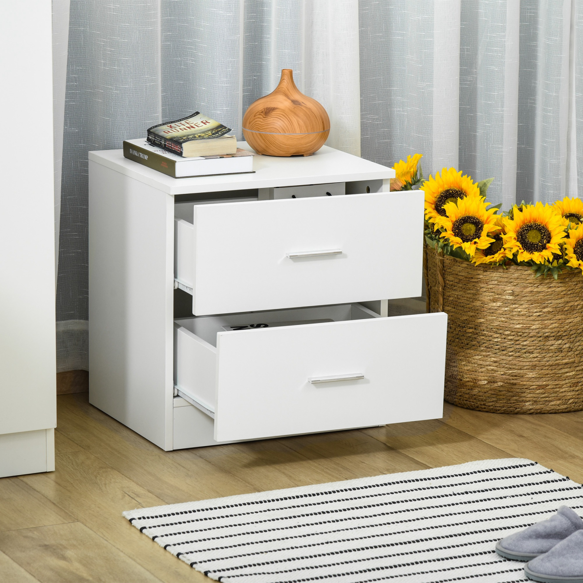 Elegant Modern Wooden Nightstand Bedside Cabinet with Drawers for Organized Bedroom