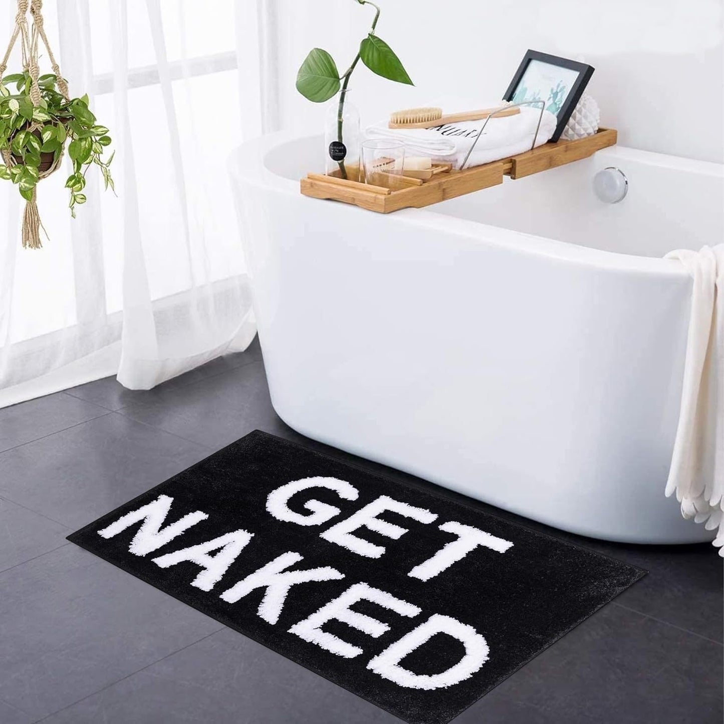 Get Naked Bath Mat Black White, Pink and Grey Bathroom Mats 40 x 60 cm,50×80cm Non Slip Bath Mats for Bathroom, Colourful Letters Soft Microfiber Bathroom mat, Machine Washable Rug
