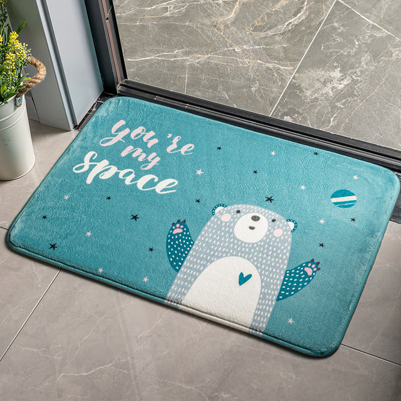 Cartoon Plants & Flowers Flannel Door Mat – Soft, Non-Slip & Absorbent Mat for Bedroom & Bathroom