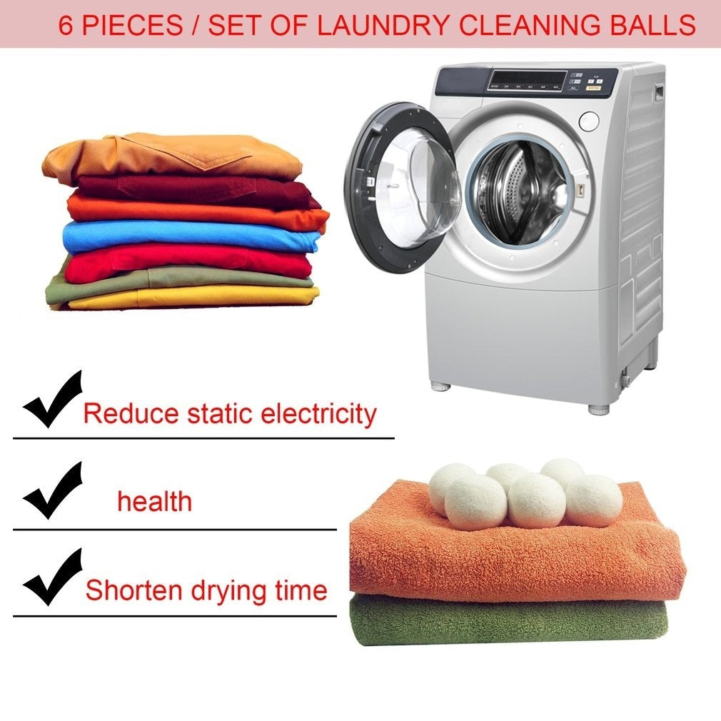6pcs Natural Wool Dryer Balls – Reusable Laundry Clean Balls for Softer Clothes, Reduced Static & Faster Drying