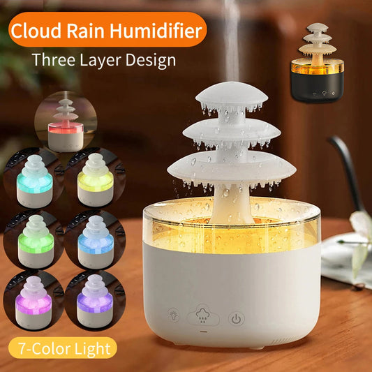 New Cloud Rain Air Humidifier & Essential Oil Diffuser – 500mL USB Quiet Mist Maker with 7-Color Lights & Auto Shut-Off