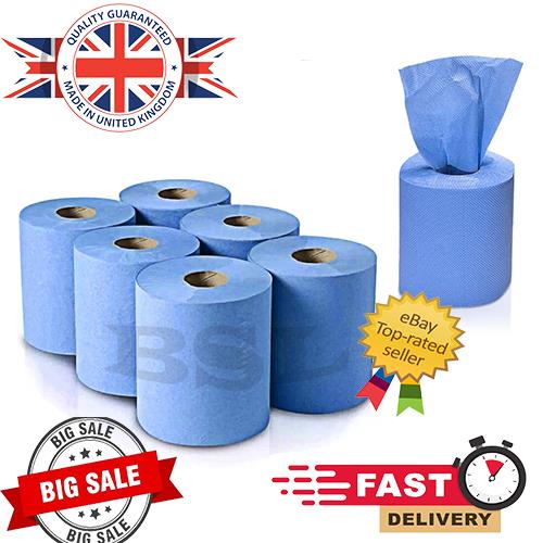 Centrefeed Blue Roll – 2-Ply Recycled Paper Towels (Pack of 6, 70m Each)
