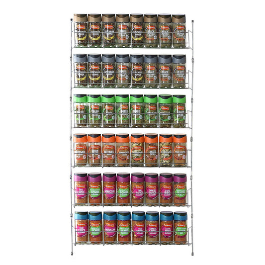 Vinsani 6-Tier Herb & Spice Rack – Wall Mounted or Countertop Kitchen Organizer (Silver)
