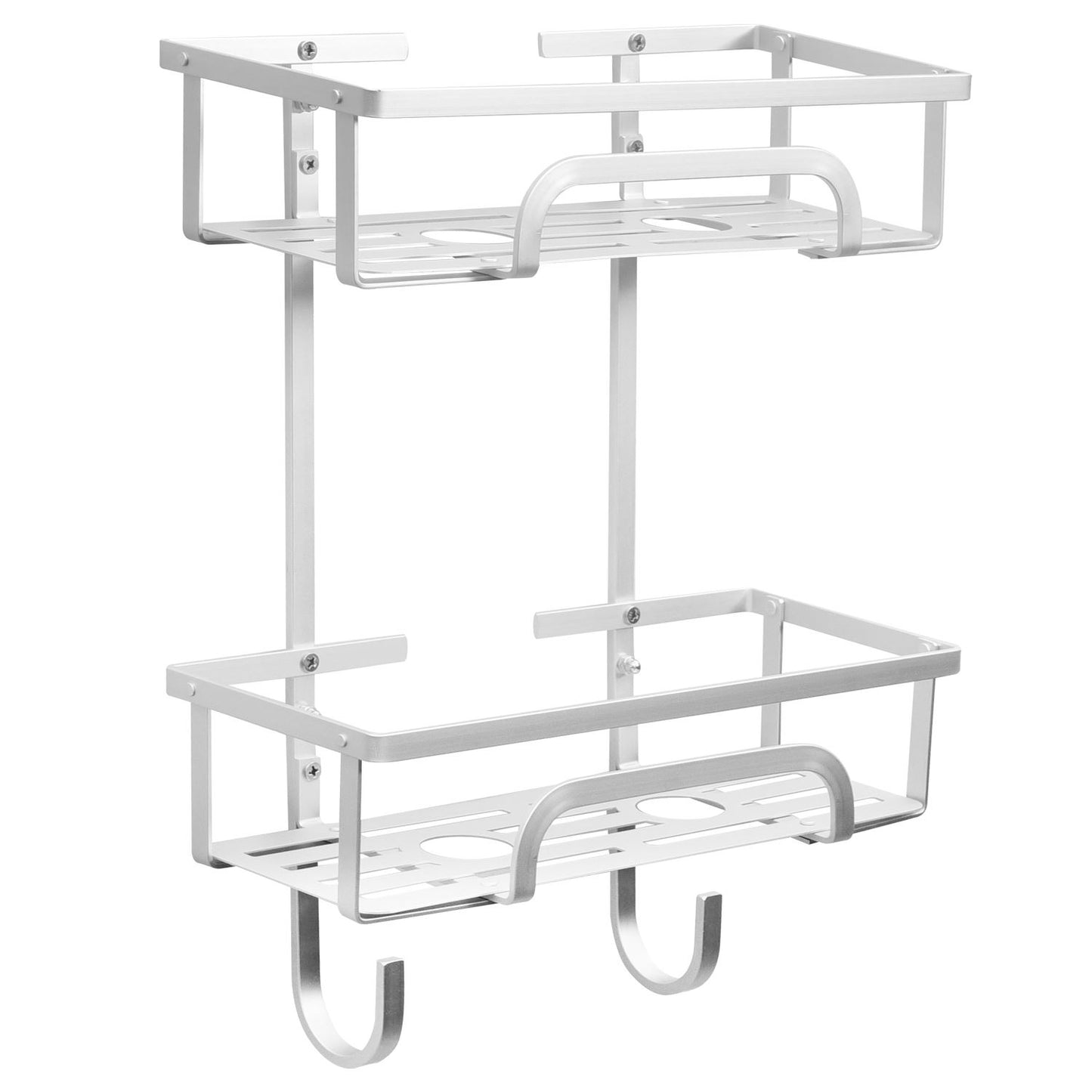Self Adhesive 2-Tier Aluminium Shower Caddy with Hooks – No Drill Bathroom Storage Organizer