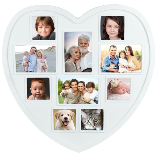 White Hanging Heart Photo Frame – 10 Multi-Photo Collage Family Picture Frame (HPF-12)