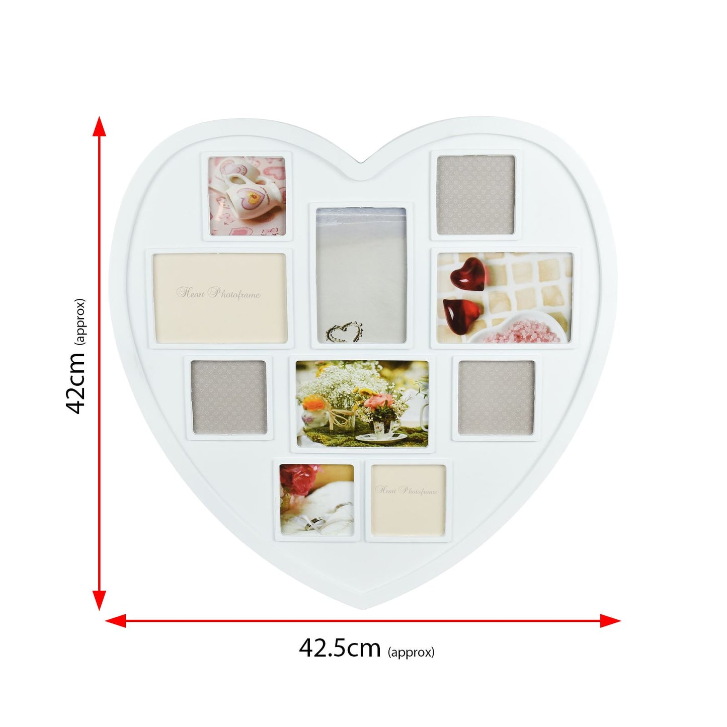 White Hanging Heart Photo Frame – 10 Multi-Photo Collage Family Picture Frame (HPF-12)