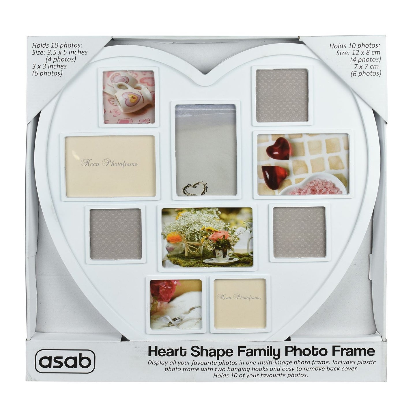 White Hanging Heart Photo Frame – 10 Multi-Photo Collage Family Picture Frame (HPF-12)