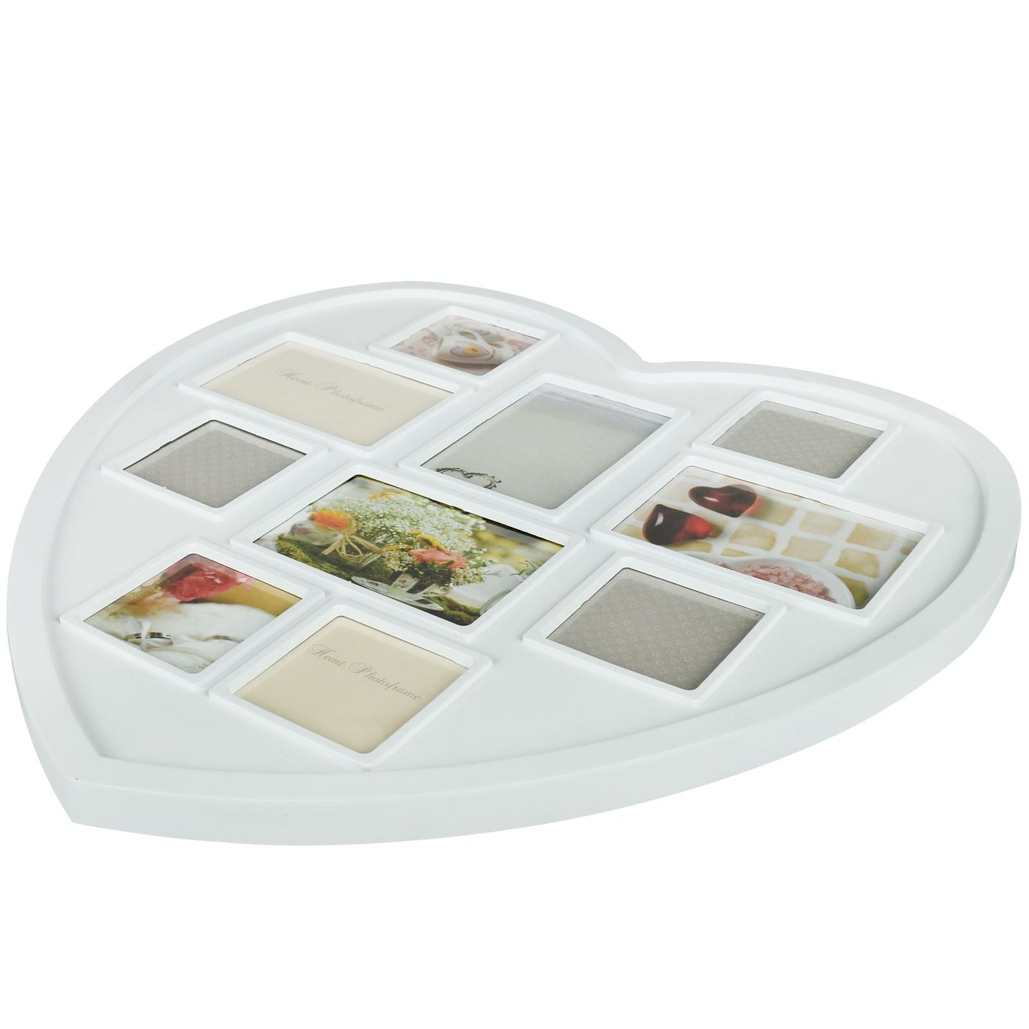 White Hanging Heart Photo Frame – 10 Multi-Photo Collage Family Picture Frame (HPF-12)
