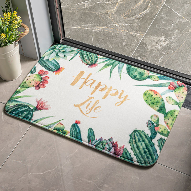 Cartoon Plants & Flowers Flannel Door Mat – Soft, Non-Slip & Absorbent Mat for Bedroom & Bathroom