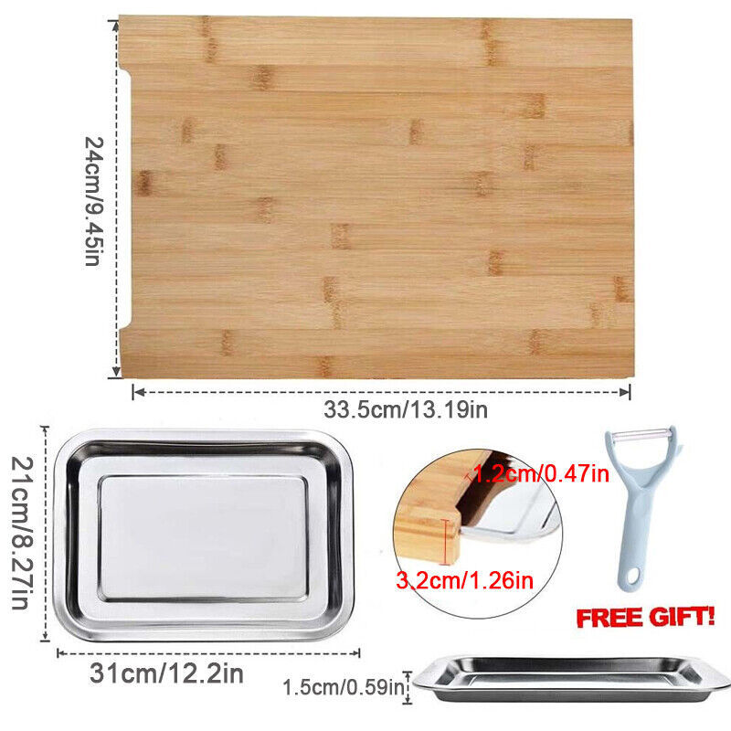 Bamboo Wooden Chopping Board with Sliding Stainless Steel Tray – Kitchen Prep & Slicing Station