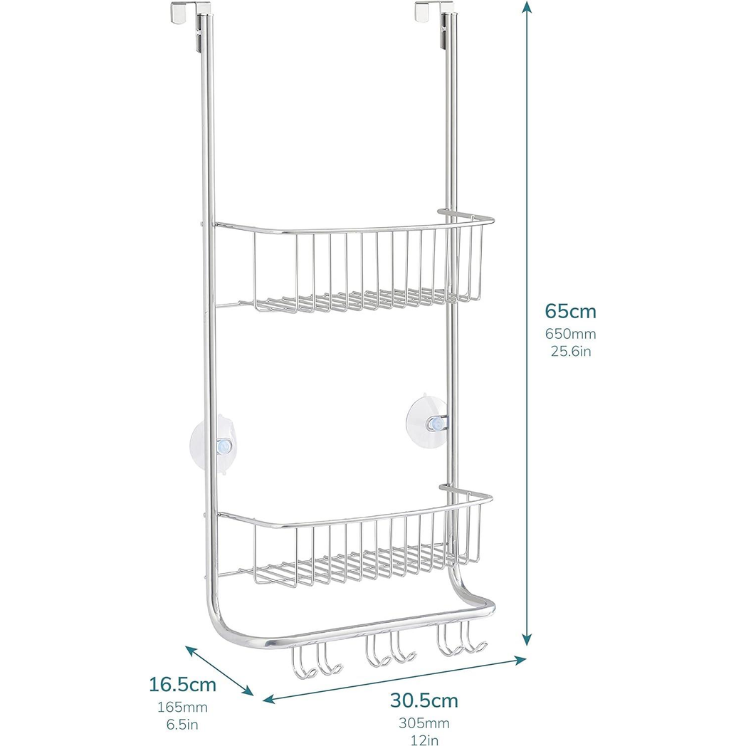 Over Door 2-Tier Shower Caddy with Hooks – Rust-Proof Nano Coating Bathroom Organizer