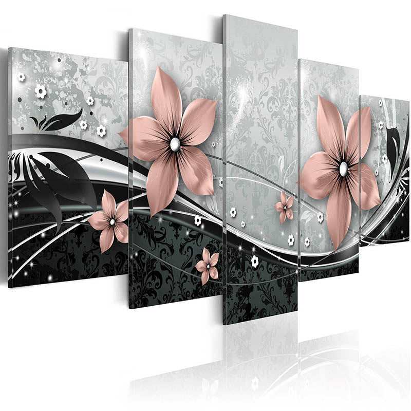 5-Piece Background Wall Decoration Painting – Floral Canvas Art Set for Living Room, Bedroom & Home Décor (Purple / Cyan / Pink)