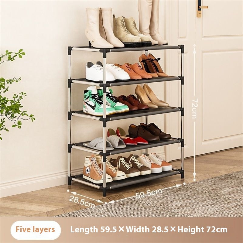 Multi-Layer Shoe Rack – Simple Metal Assembly Storage Shelf with Non-Woven Fabric Compartments (2–7 Tiers)