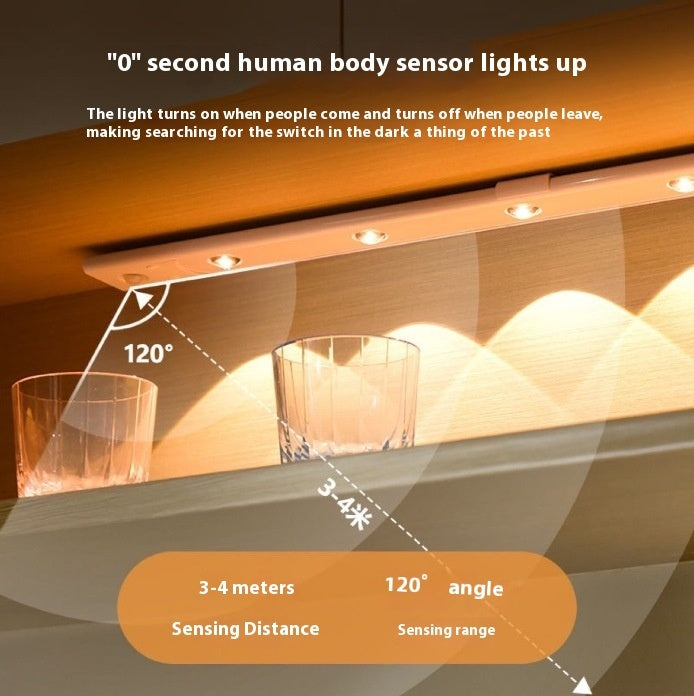 LED Wireless Self-Adhesive Cabinet Light โ Rechargeable Motion Sensor Strip with 3 Light Modes for Shoe Cabinets, Closets & Drawers 2/4 Lights
