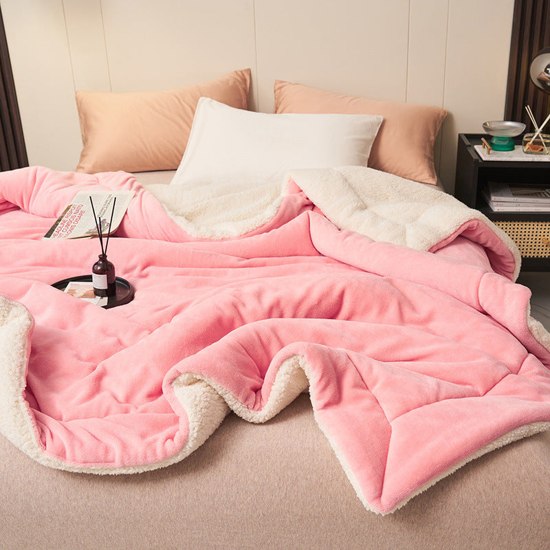 Double-Layer Thick Lamb Fleece Blanket – Ultra-Soft Warm Solid Color Throw for Bed & Sofa