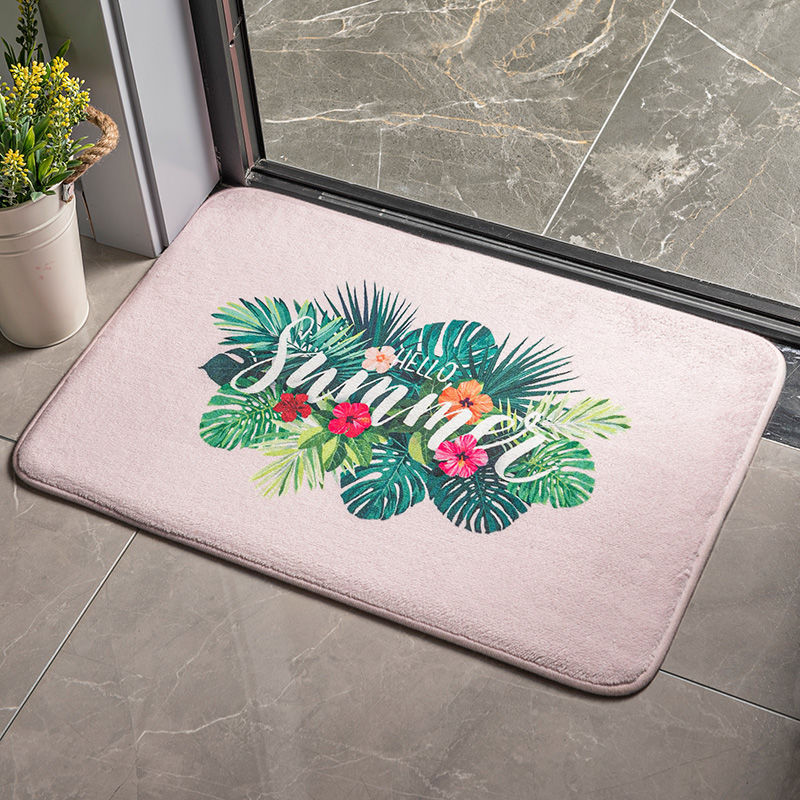 Cartoon Plants & Flowers Flannel Door Mat – Soft, Non-Slip & Absorbent Mat for Bedroom & Bathroom