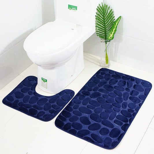 2-Piece Bathroom Anti-Slip Mat Set – Soft Absorbent Pebble Stone Toilet & Floor Rug (6 Colors)