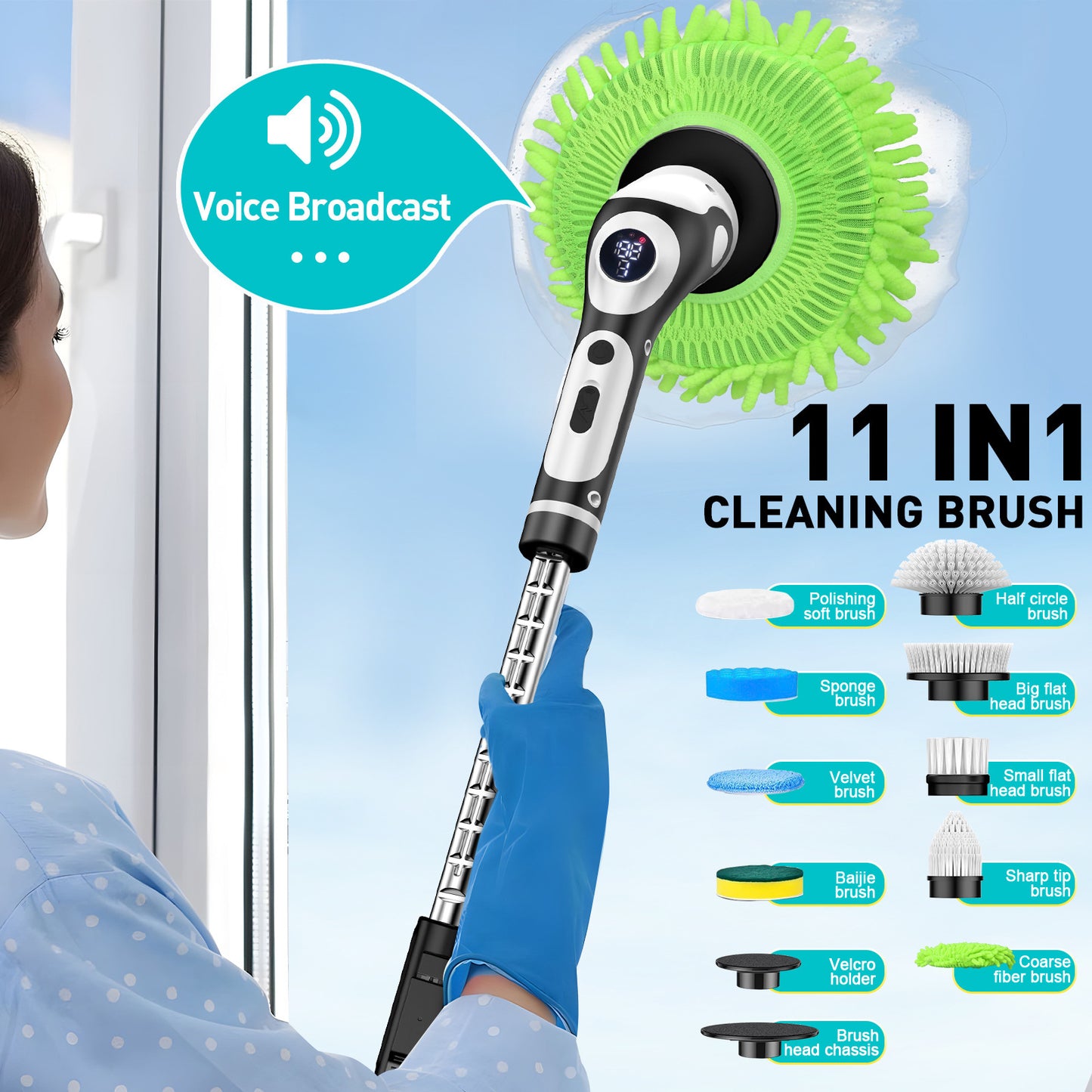 Nine-in-One Electric Cleaning Brush (White) – Multifunctional Wireless Rechargeable Scrubber Tool