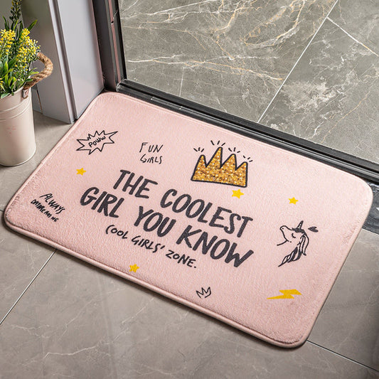 Cartoon Plants & Flowers Flannel Door Mat – Soft, Non-Slip & Absorbent Mat for Bedroom & Bathroom
