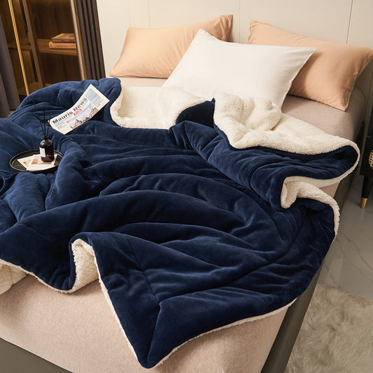Double-Layer Thick Lamb Fleece Blanket – Ultra-Soft Warm Solid Color Throw for Bed & Sofa