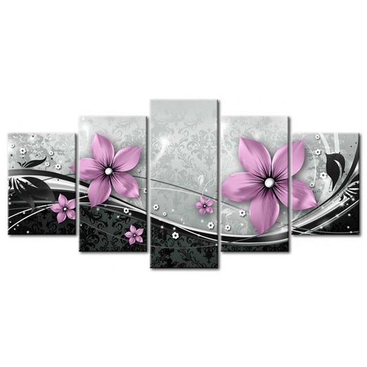 5-Piece Background Wall Decoration Painting – Floral Canvas Art Set for Living Room, Bedroom & Home Décor (Purple / Cyan / Pink)