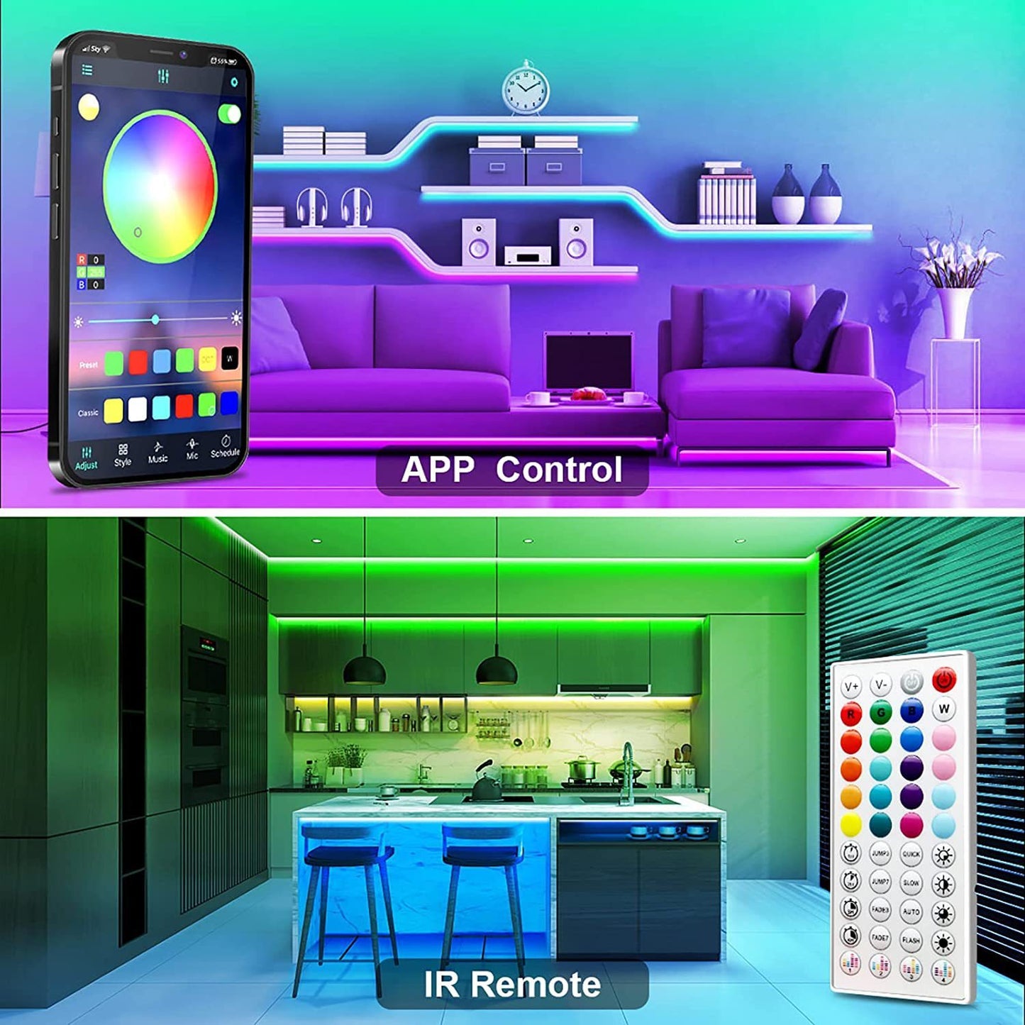 RGB Music Bluetooth LED Light Strip – App Controlled, Low Voltage Waterproof Lighting (16 / 18 Lamp Options)