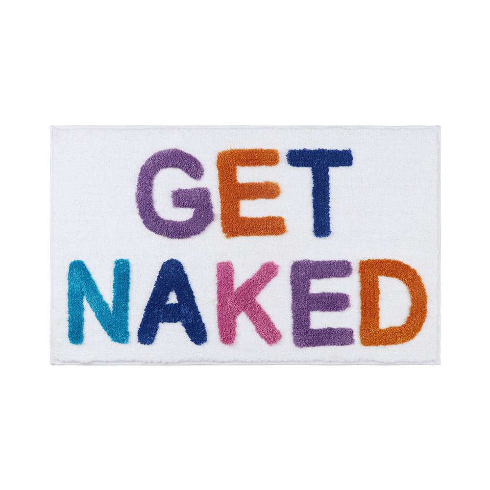 Get Naked Bath Mat Black White, Pink and Grey Bathroom Mats 40 x 60 cm,50×80cm Non Slip Bath Mats for Bathroom, Colourful Letters Soft Microfiber Bathroom mat, Machine Washable Rug