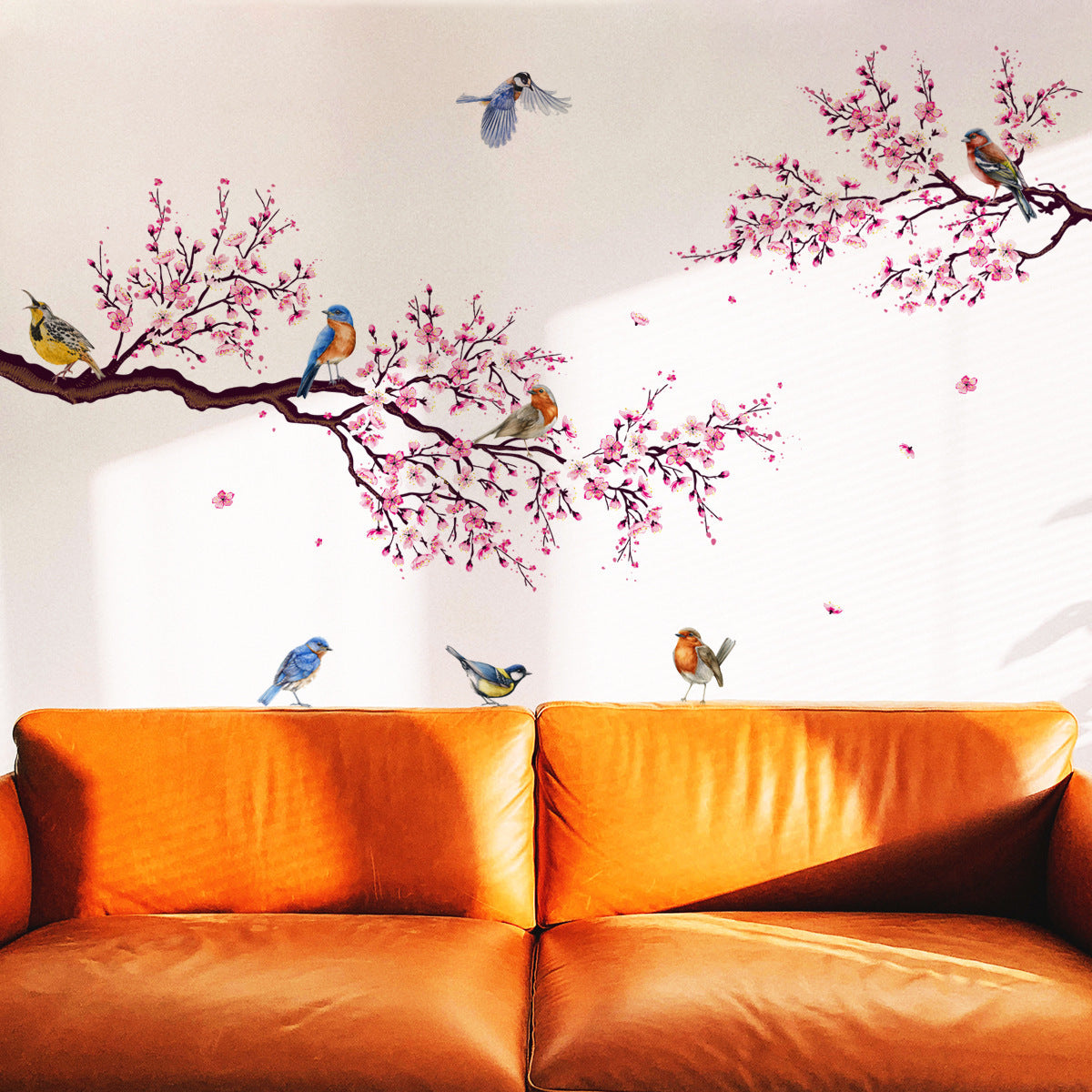 Peach Blossom Branch Bird Wall Sticker β 60Γ30 cm β Waterproof & Removable PVC Wall Art for Kitchen, Dining & Living Spaces