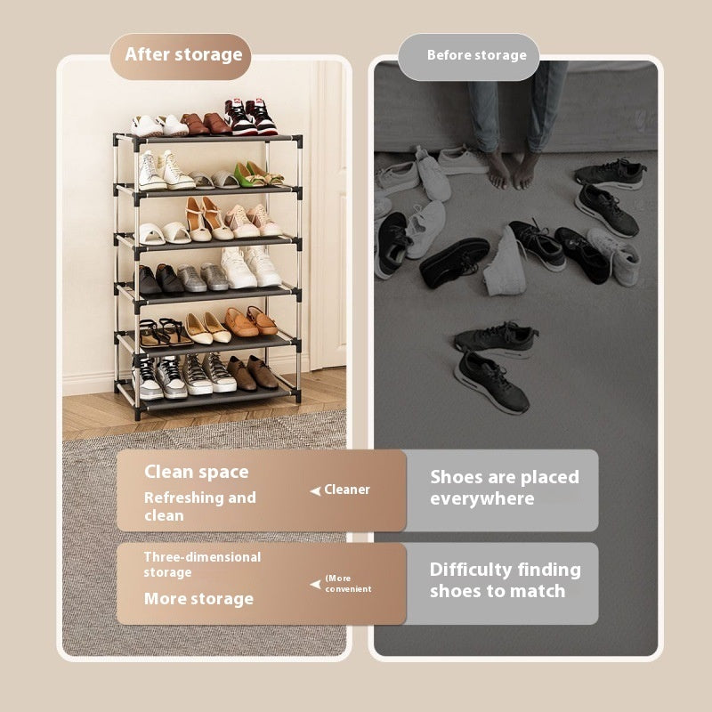 Multi-Layer Shoe Rack – Simple Metal Assembly Storage Shelf with Non-Woven Fabric Compartments (2–7 Tiers)