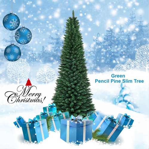 7FT Slim Pencil Green Artificial Christmas Tree – Space-Saving Realistic Holiday Decor