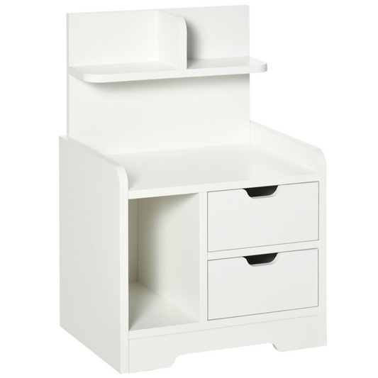 Sleek HOMCOM Modern Bedside Table with Unique Shelves & Dual Drawers for Storage