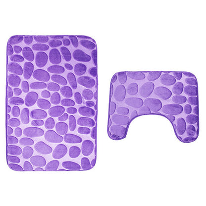 2-Piece Bathroom Anti-Slip Mat Set – Soft Absorbent Pebble Stone Toilet & Floor Rug (6 Colors)