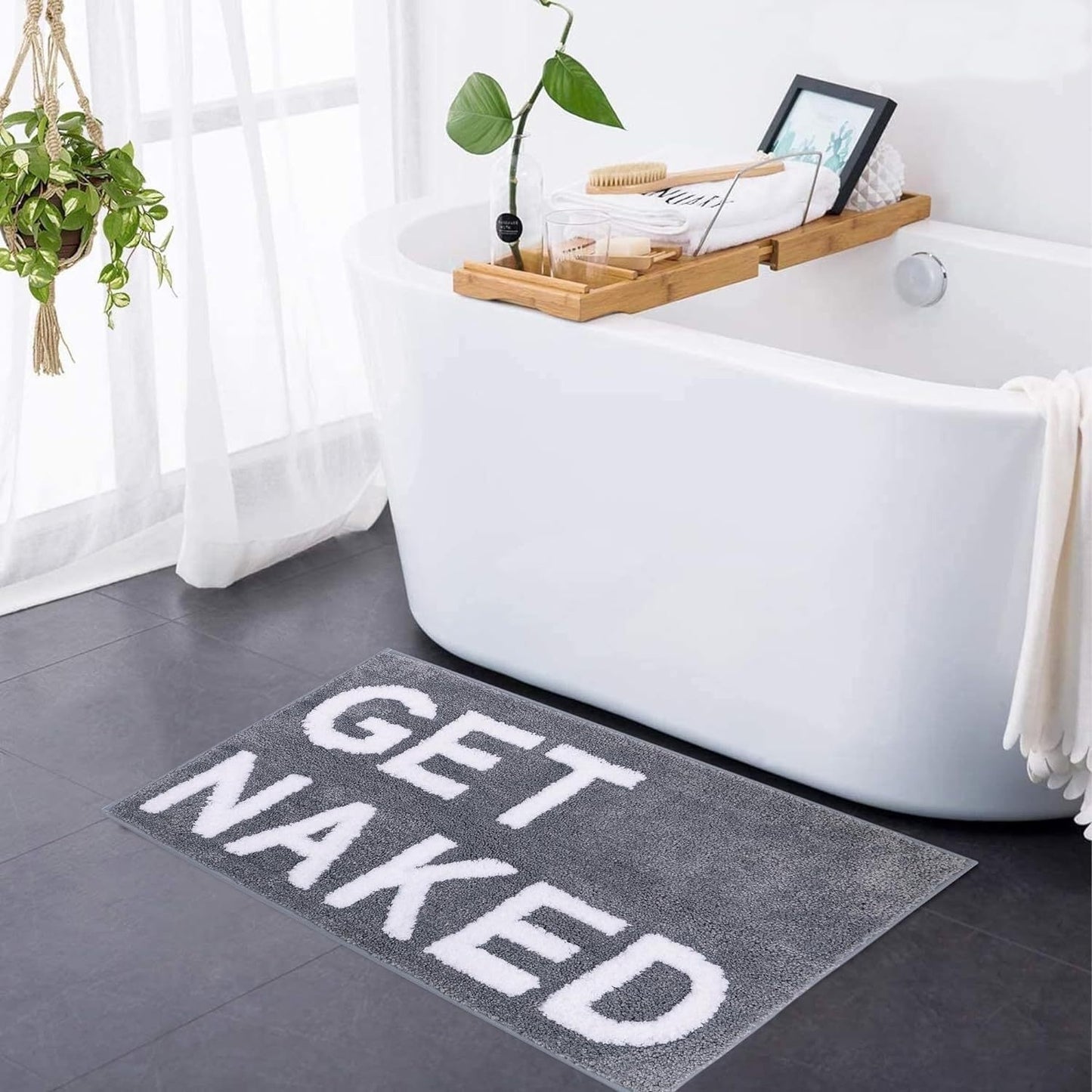 Get Naked Bath Mat Black White, Pink and Grey Bathroom Mats 40 x 60 cm,50×80cm Non Slip Bath Mats for Bathroom, Colourful Letters Soft Microfiber Bathroom mat, Machine Washable Rug