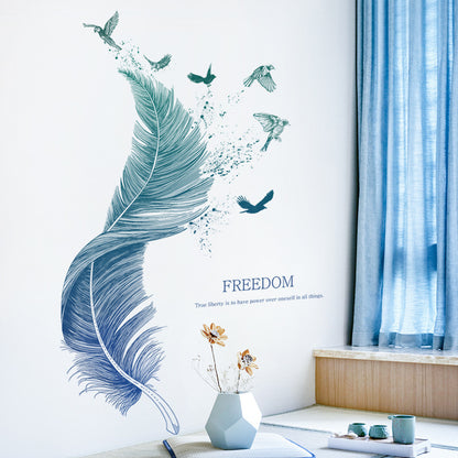 Extra-Large Feather Bird Wall Sticker – Modern Waterproof PVC Wall Art for Bedroom, Entrance & Living Room Décor (123×71cm)