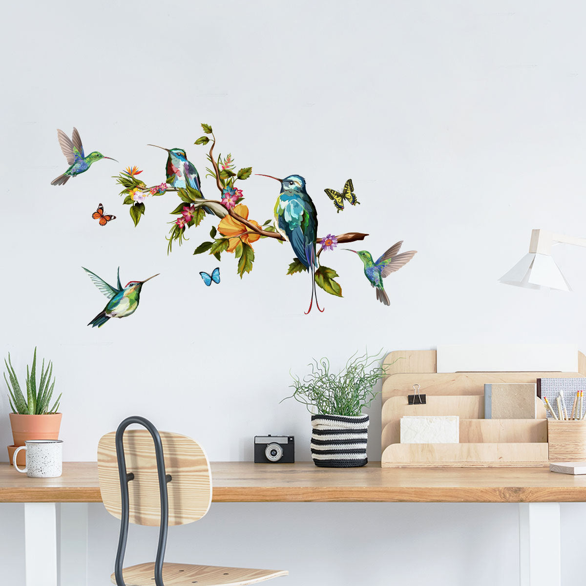 Color Butterfly Branch Bird Wall Sticker – 25×70 cm – Waterproof & Removable PVC Wall Art