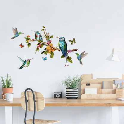 Color Butterfly Branch Bird Wall Sticker – 25×70 cm – Waterproof & Removable PVC Wall Art