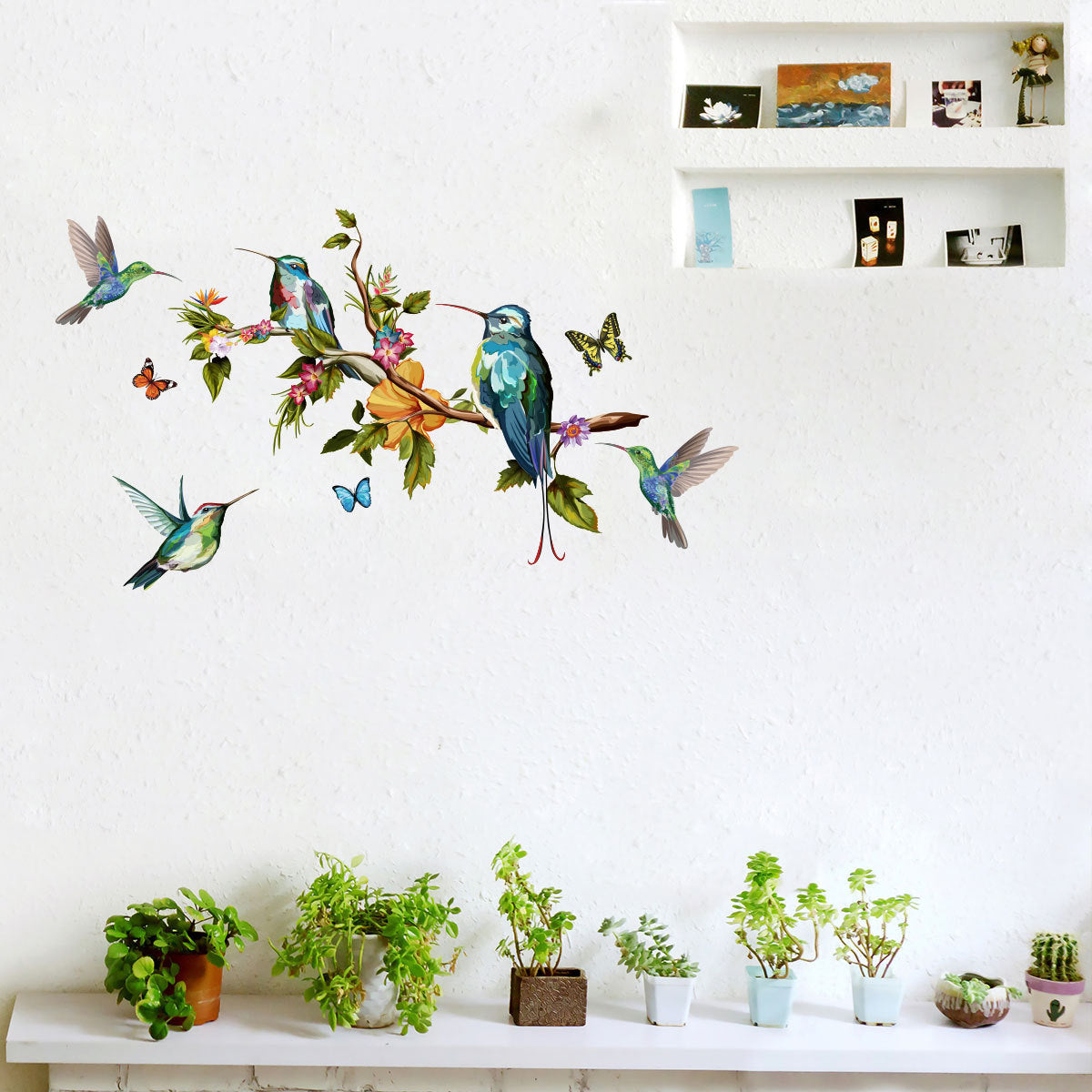 Color Butterfly Branch Bird Wall Sticker – 25×70 cm – Waterproof & Removable PVC Wall Art