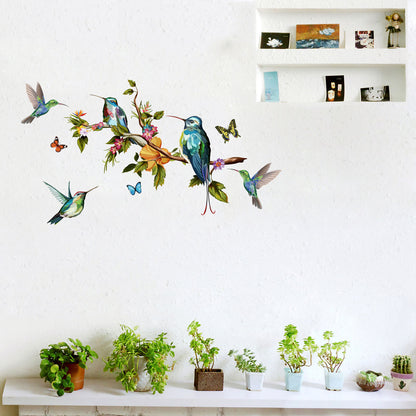 Color Butterfly Branch Bird Wall Sticker – 25×70 cm – Waterproof & Removable PVC Wall Art