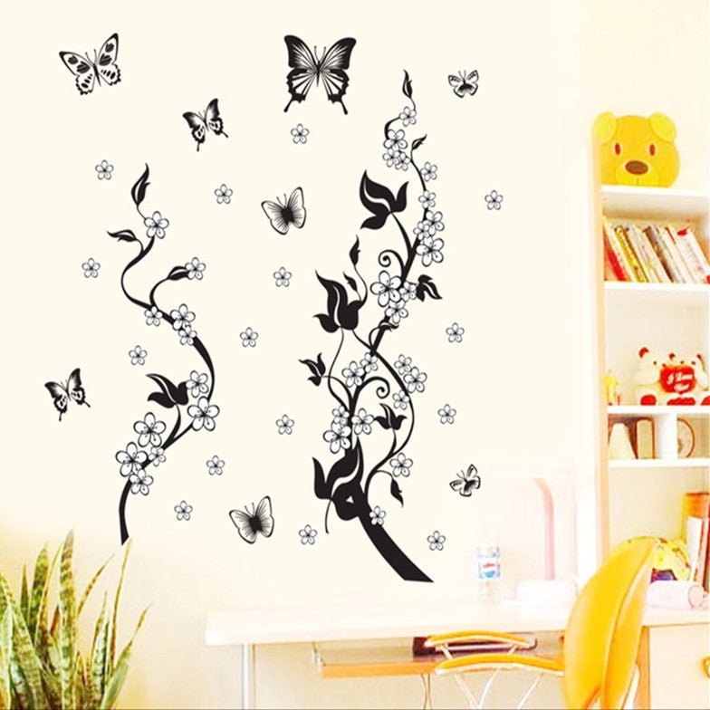 Fashion PVC Wall Sticker – Butterfly & Flower Design (50×70 cm) – Waterproof & Removable Wall Art