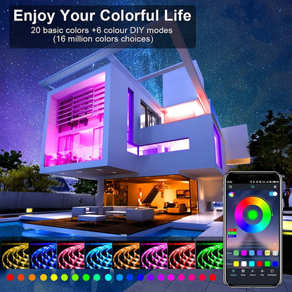 RGB Music Bluetooth LED Light Strip – App Controlled, Low Voltage Waterproof Lighting (16 / 18 Lamp Options)