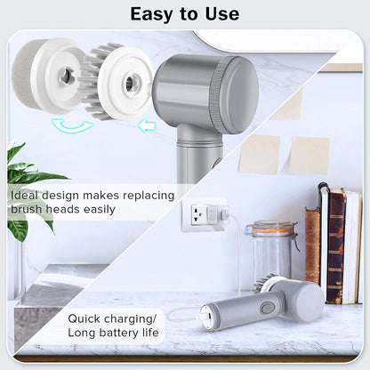 Rechargeable Cordless Electric Spin Scrubber – 7 Brush Heads Turbo Cleaning Brush for Bathroom, Kitchen & More